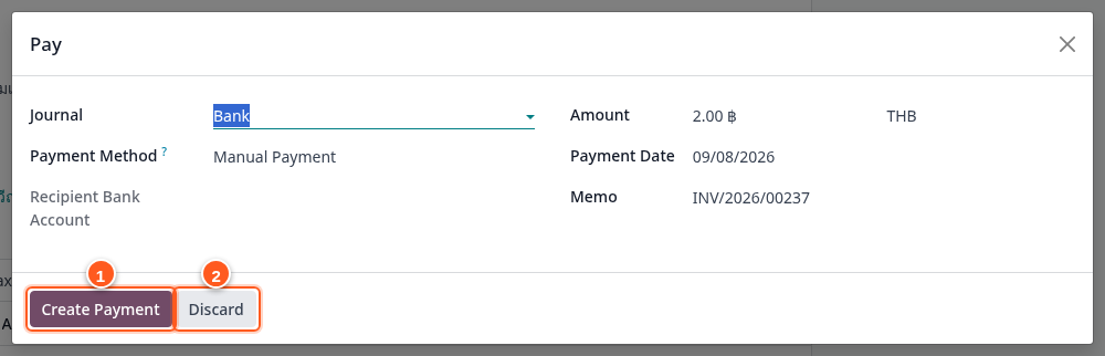 Register Payment dialog